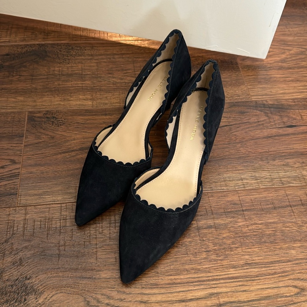 LAST CALL! Pelle Moda Blue Suede Scalloped Kenny Heels in Midnight